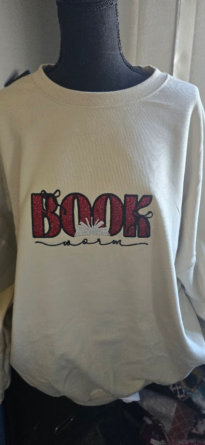 Bookworm Embroidered Sweatshirt | Book Lover Pullover | Cozy Reader Gift