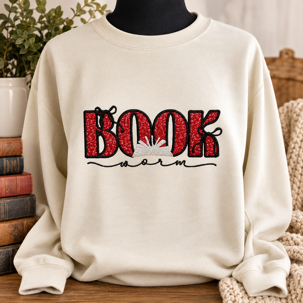 Bookworm Embroidered Sweatshirt | Book Lover Pullover | Cozy Reader Gift