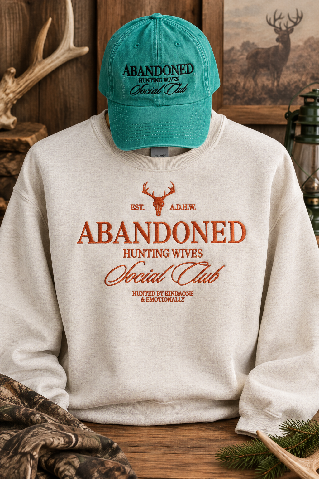 Abandoned Hunting Wives Social Club Embroidered Sweatshirt | Matching Hunting Hat Available