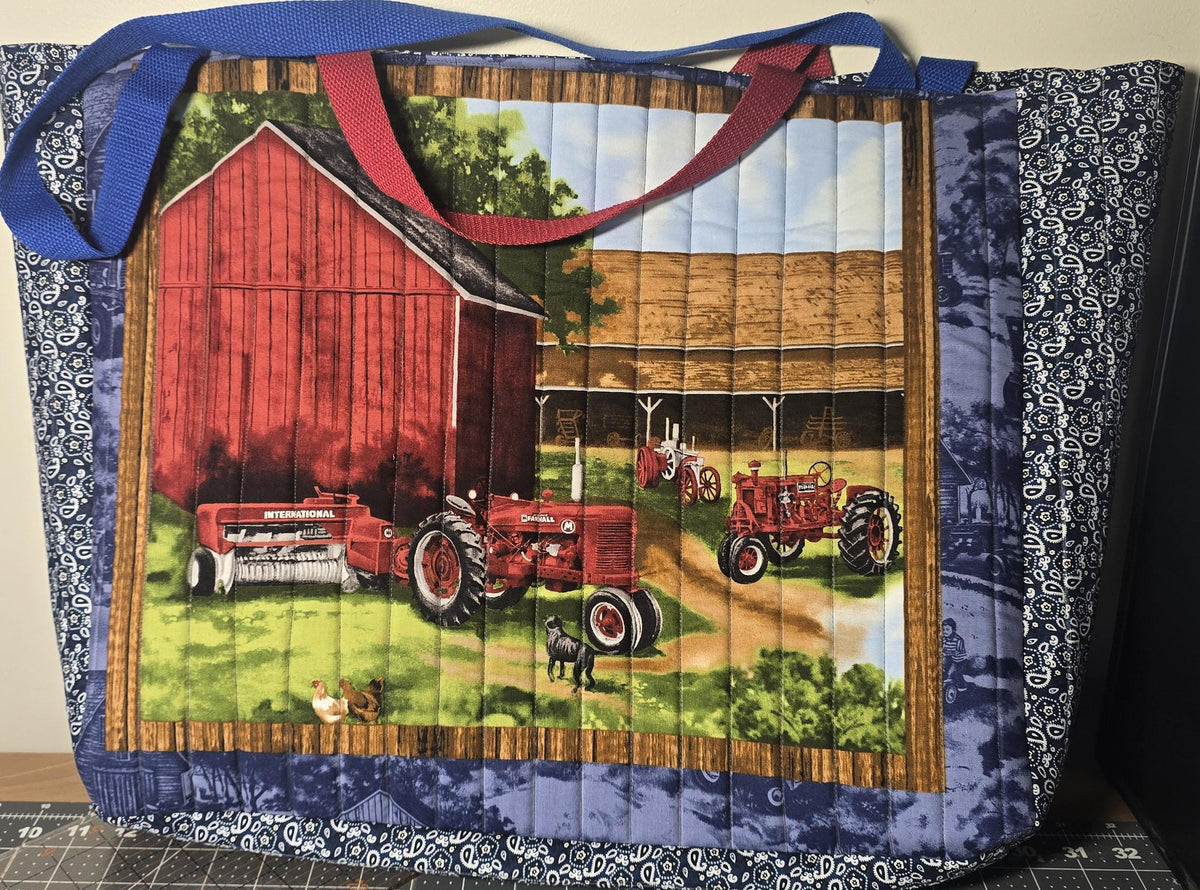 Quilted Cotton Farmall Tote Bag, Beach Travel Shoulder Carryall
