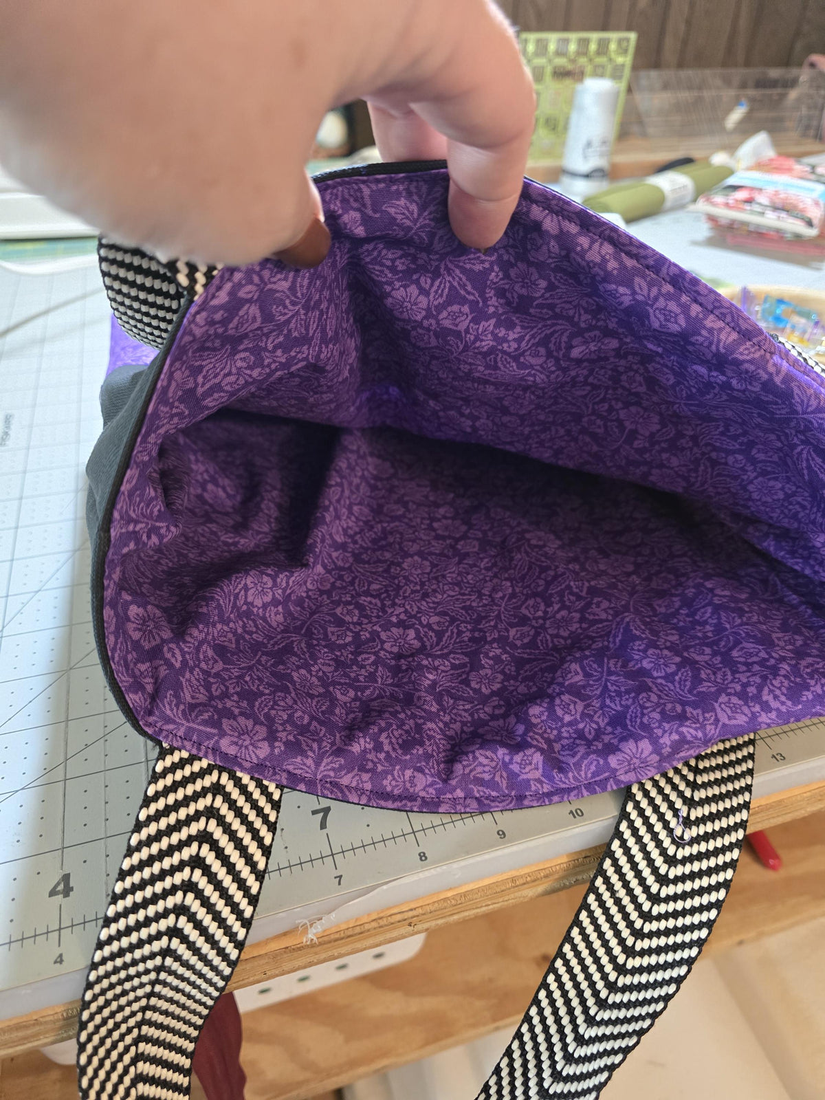 Vintage Parisian Charm: Handcrafted Purple Patchwork Tote