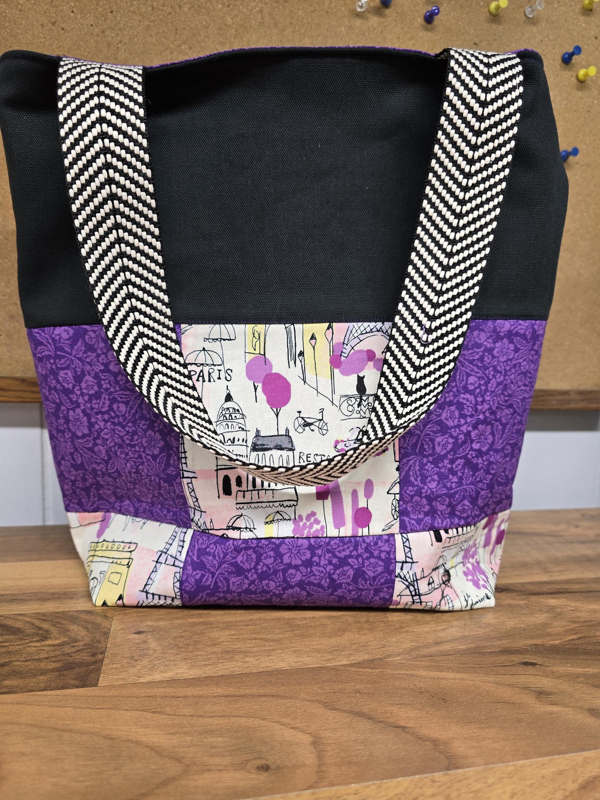 Vintage Parisian Charm: Handcrafted Purple Patchwork Tote