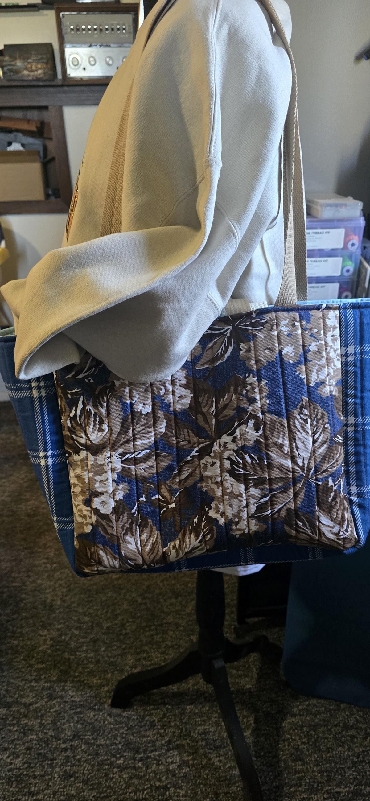 Quilted Cotton Tote Bag, Beach Travel Shoulder Carryall